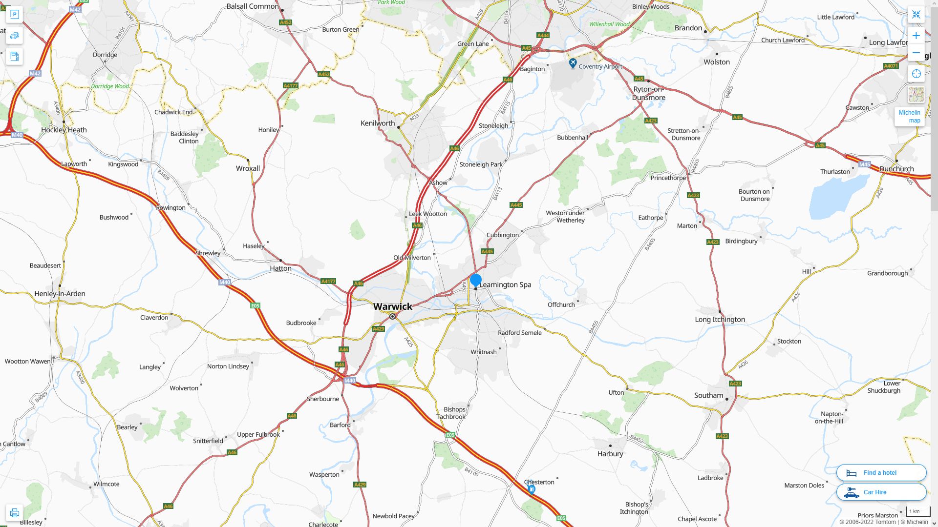 Royal Leamington Spa Highway and Road Map